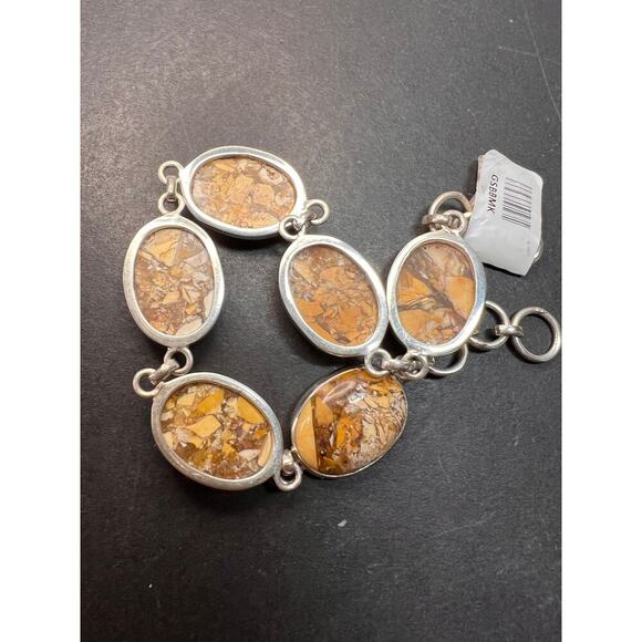 NEW Brecciated mookaite jasper sterling silver link bracelet - Picture 9 of 16